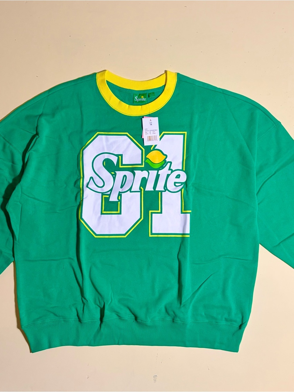 Sprite Women’s Oversized Graphic Crewneck Sweatshirt Green Yellow Size 1X NWT - Picture 2 of 7